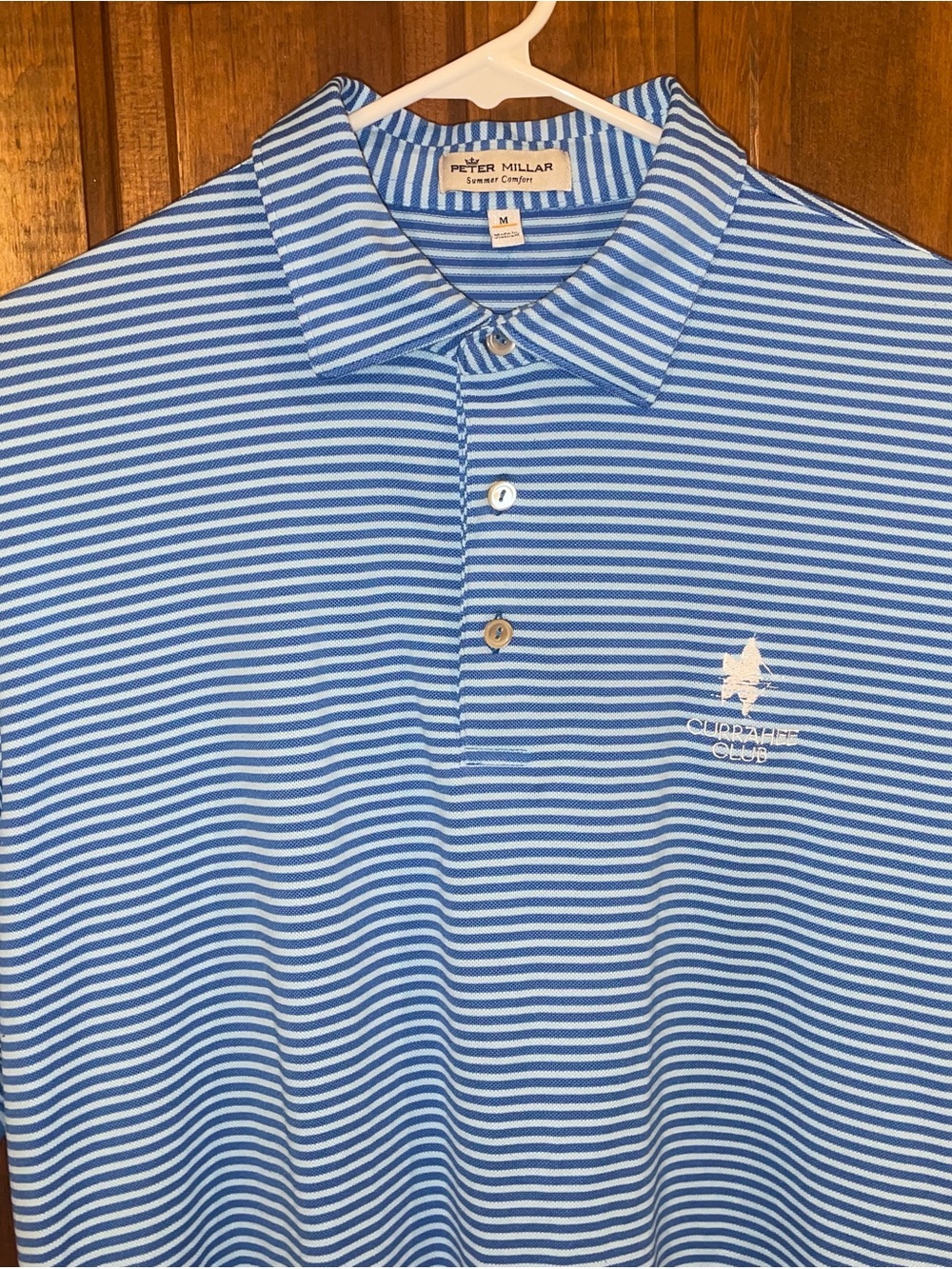 Peter Millar Light Blue and White Striped Polo Golf Shirt Men’s M